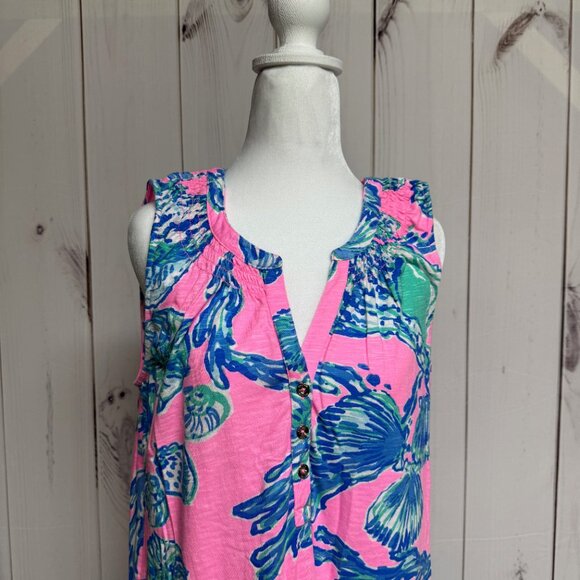 Lilly Pulitzer Essie Dress Medium Barefoot Princess Split Neck EUC - Picture 2 of 11